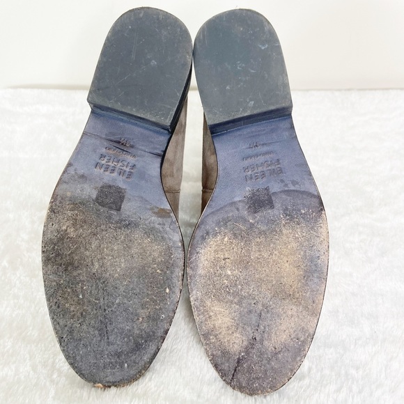 Eileen Fisher Beige Suede Leather Ankle Booties - Picture 10 of 14